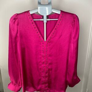 Vince Camuto Fuchsia Stud-Trim V-Neck Blouse